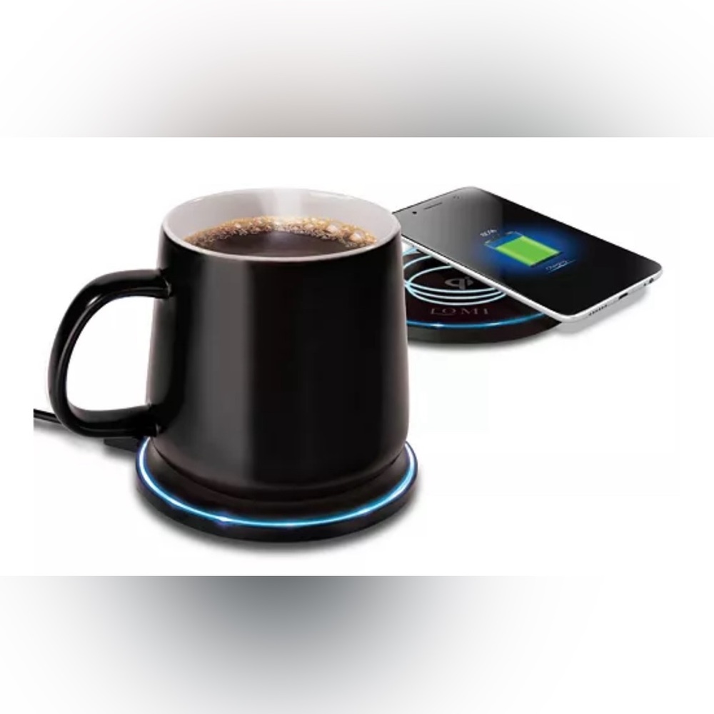 LOMI 2-in-1 Smart Mug Warmer & QI Wireless Charging Pad Black
